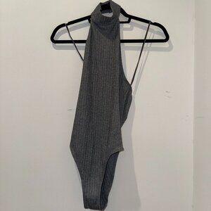 Grey Down From Under halter neck ribbed bodysuit